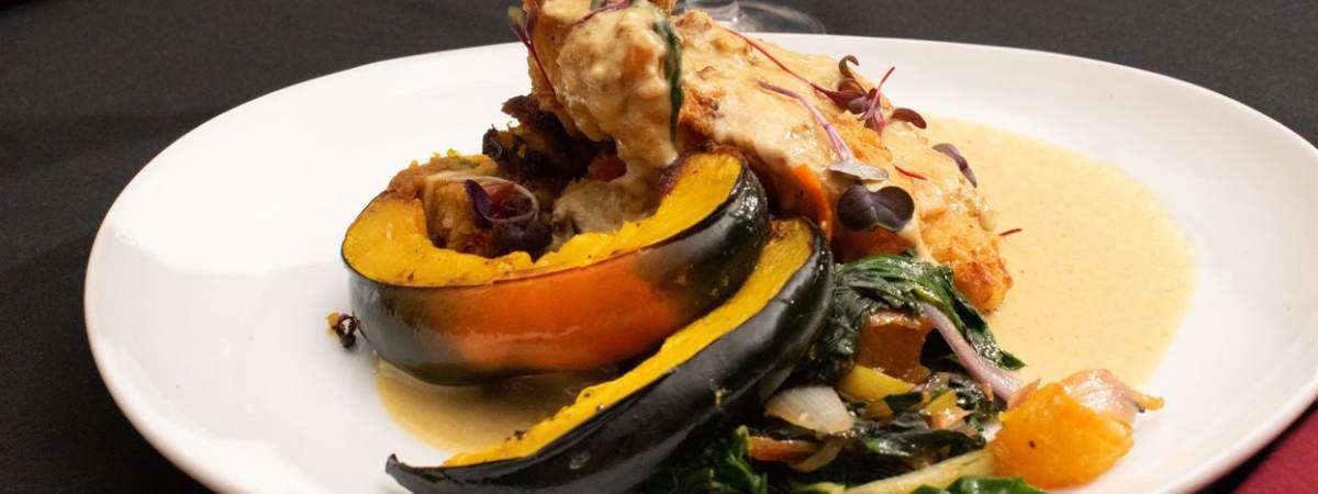 acorn squash based meal with a sauce