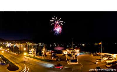 fireworks going off over lake george