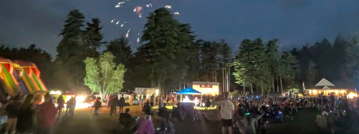fireworks over crowd at crandall park