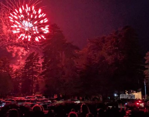 fireworks over crowd at crandall park