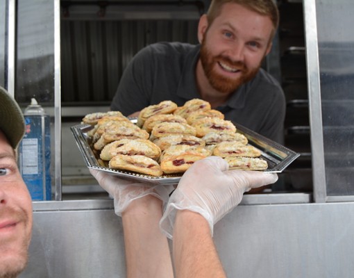 man with try of Oktoberfest food