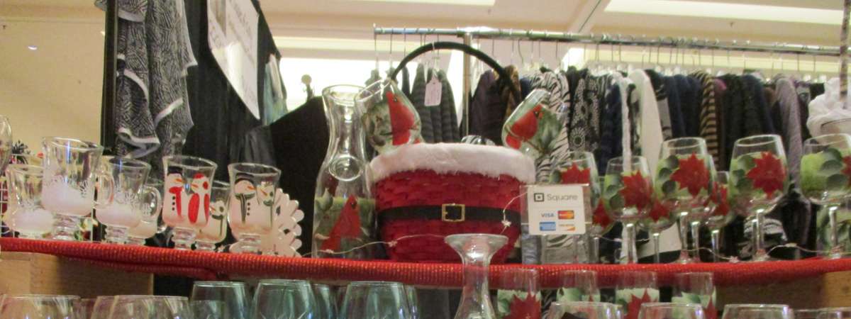 display of holiday glassware
