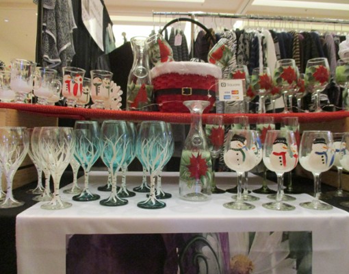 display of holiday glassware