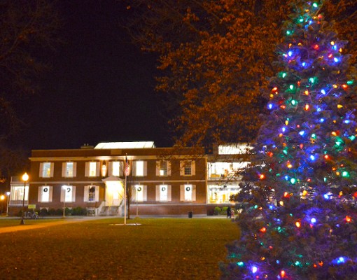 colorful christmas tree near building