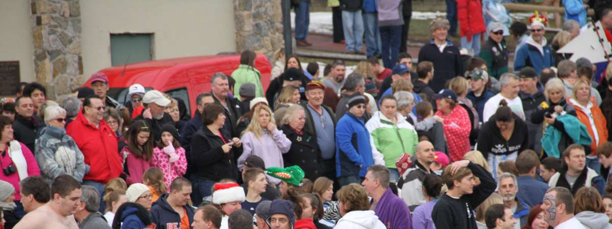 a large group of people preparing for a polar plunge