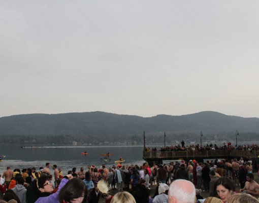 people near the shoreline and pier on a lake