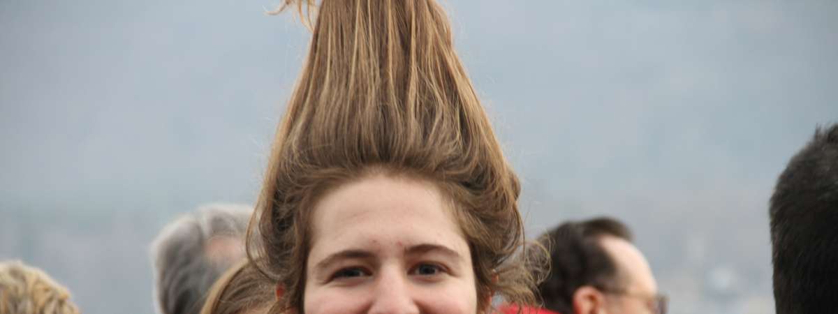 girl with hair sticking straight up