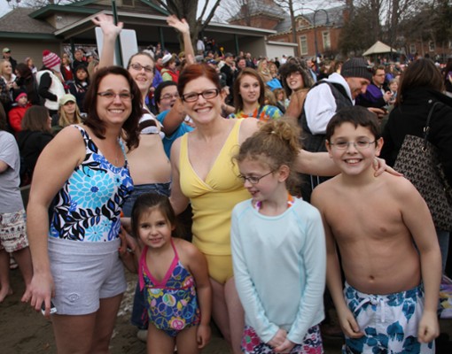 women and kids at a polar plunge