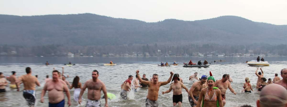 crowd of people in a cold lake