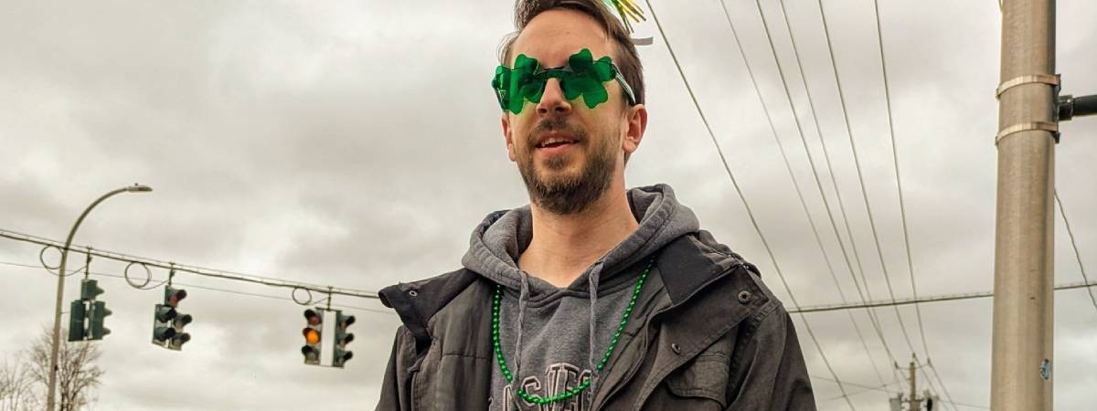 man in st. patrick's day decor