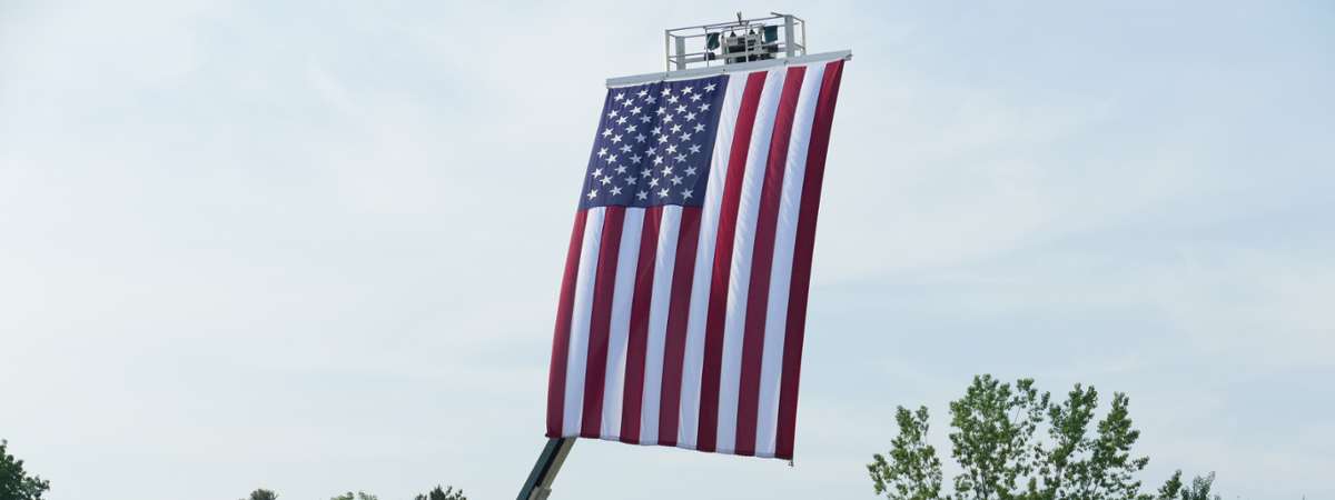 american flag in air