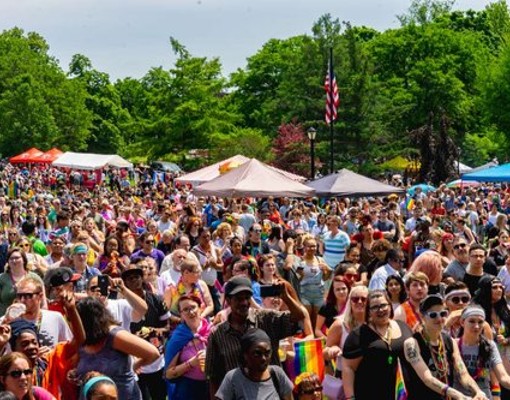 large crowd at a pride parade