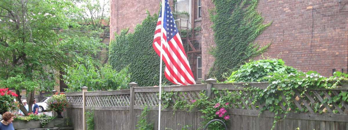 potted plants and an American flag