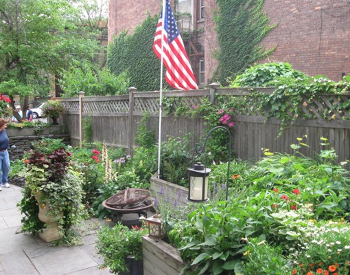 potted plants and an American flag
