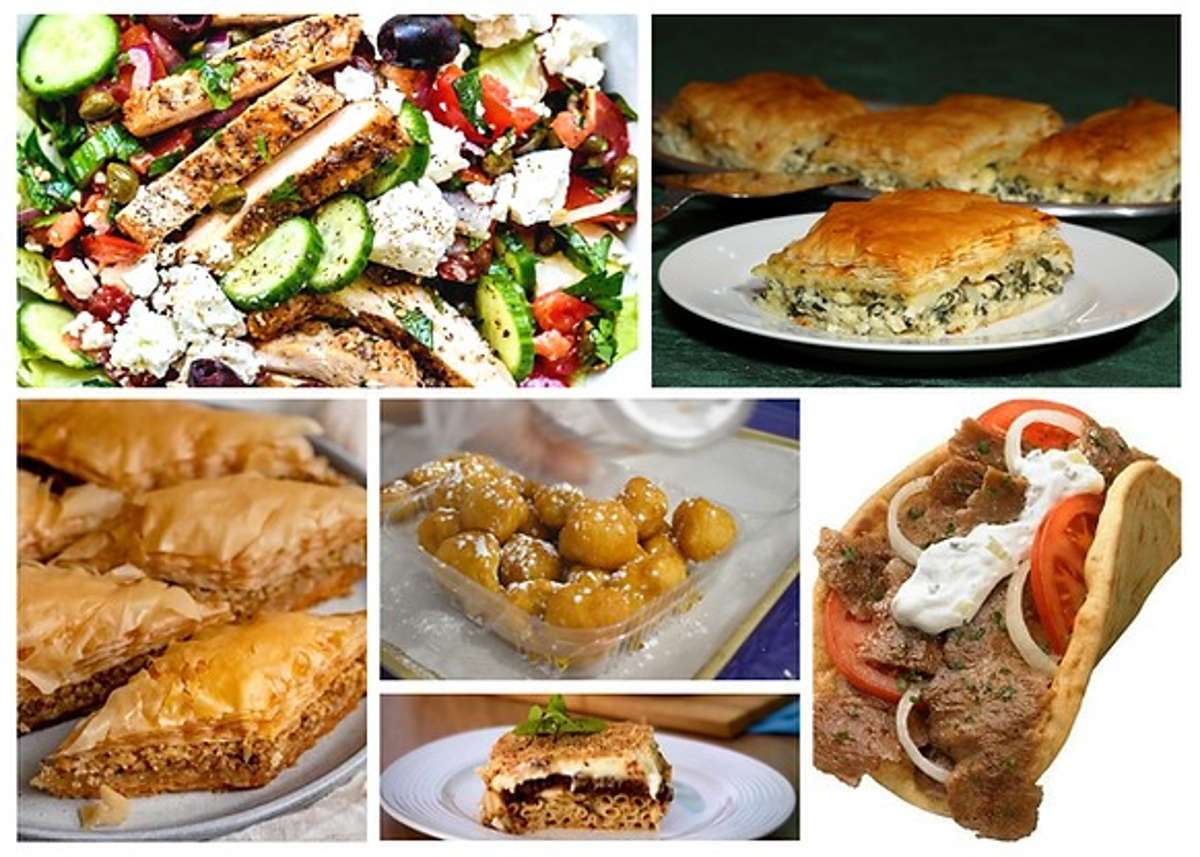 collage of greek food