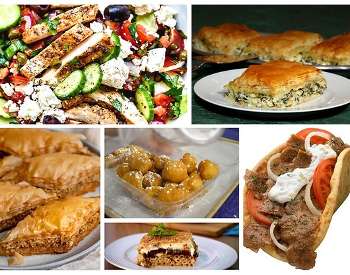 collage of greek food