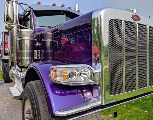 closeup of a purple truck