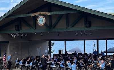 band playing in an amphitheatre