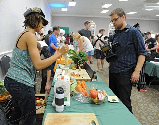 people at vendor booth
