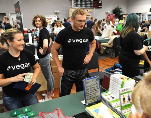 people with tee-shirts with #vegan