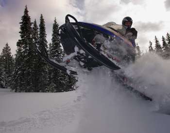 snowmobile jumping in the air