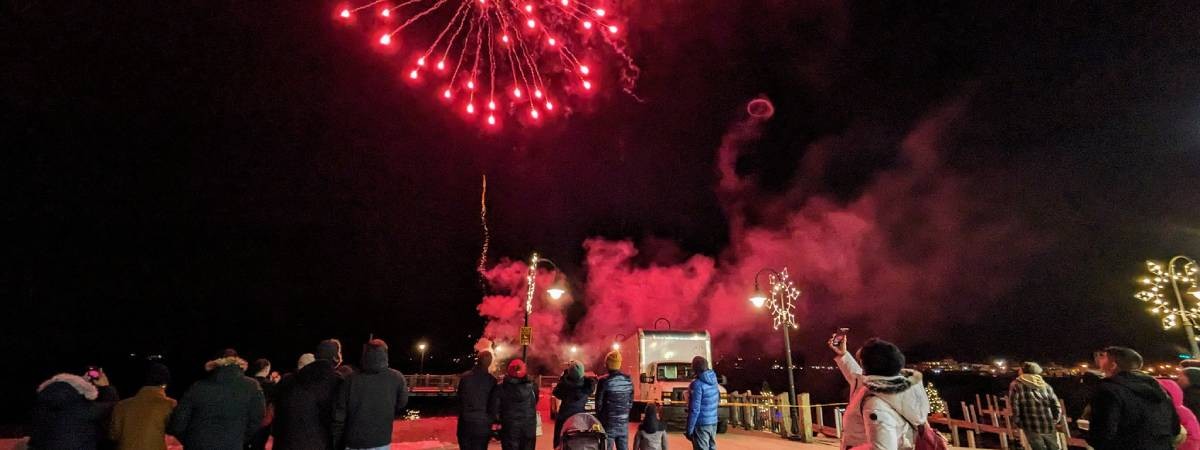 pink fireworks at lake george winter carnival