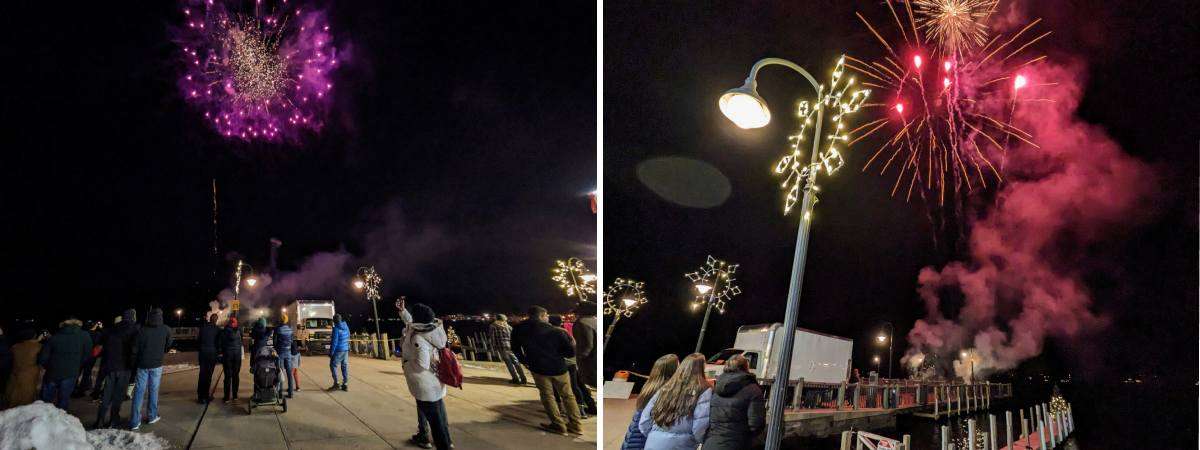 people watch fireworks at lake goerge winter carnival