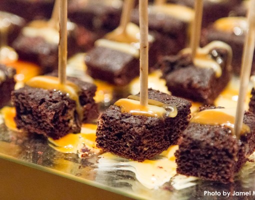 what looks like chocolate appetizers with toothpicks