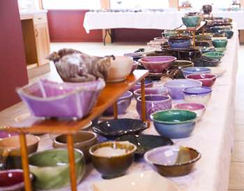 colored ceramic bowls on a table