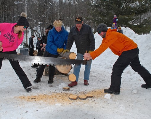 people sawing something