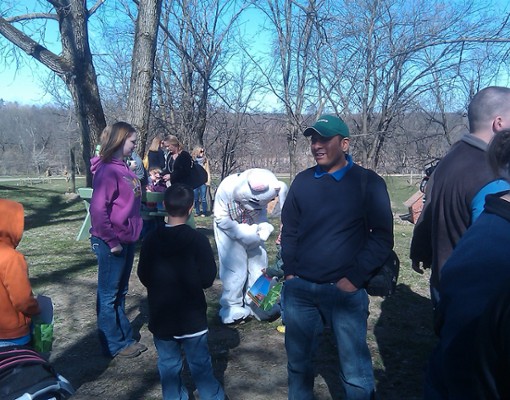 people outside with the Easter Bunny