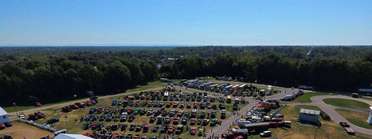 aerial view of antique truck show