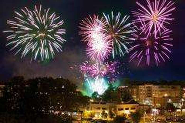 fireworks over a city