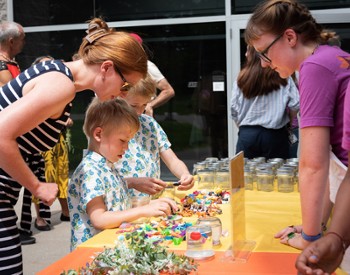 family at art table