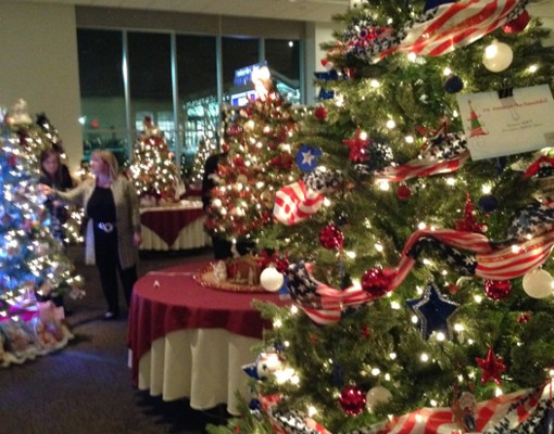 decorated christmas trees in a room