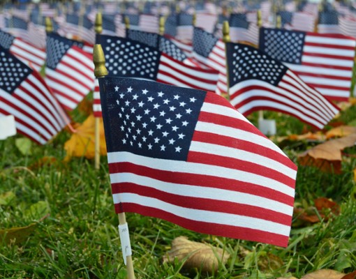 american flags in the ground
