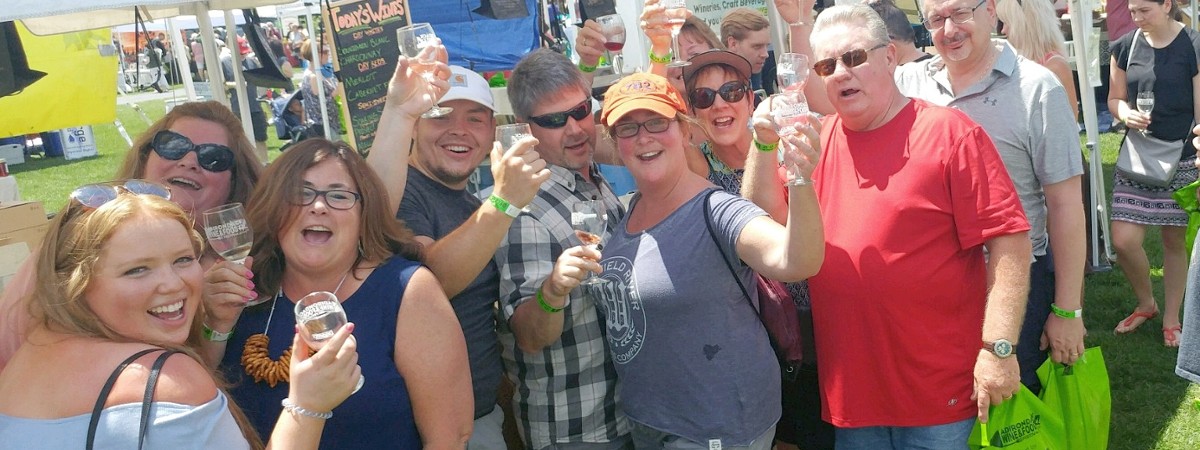group of friends at a wine festival