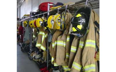 fire uniforms on rack