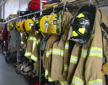 fire uniforms on rack
