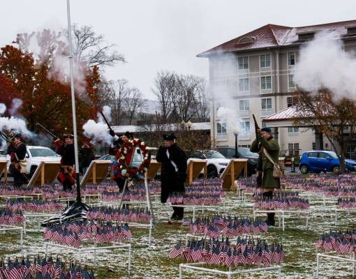 gunfire at field of flags