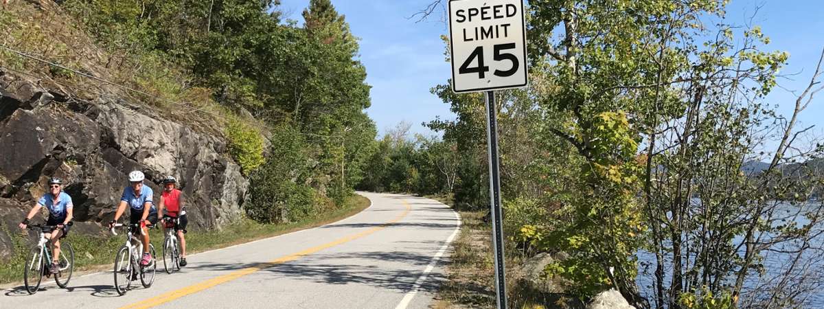 biking along a road