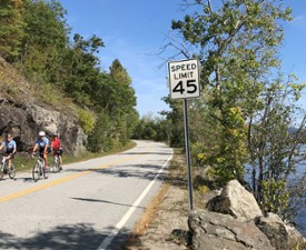 biking along a road