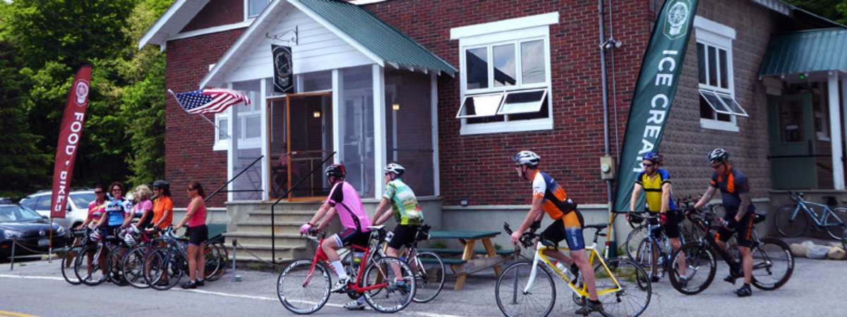 biking in front of building