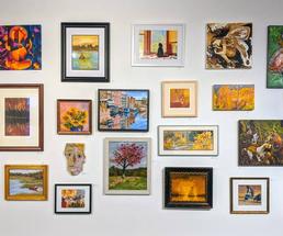 paintings and art on wall