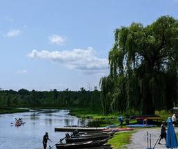 people kayaking by kayak rental place