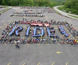 aerial photo of Americade participants spelling out RIDE!