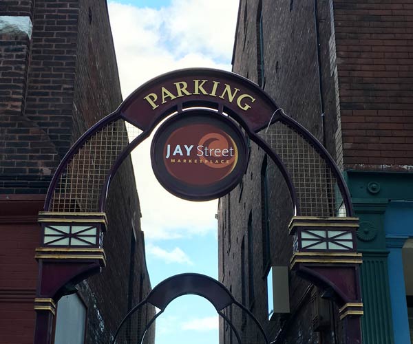 jay street marketplace entrance in schenectady
