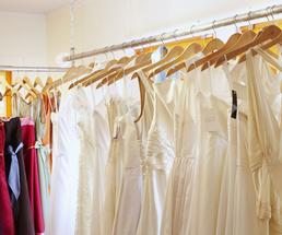 wedding dresses in a boutique shop