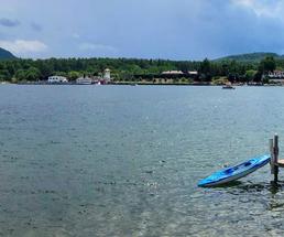 blue kayak at dock