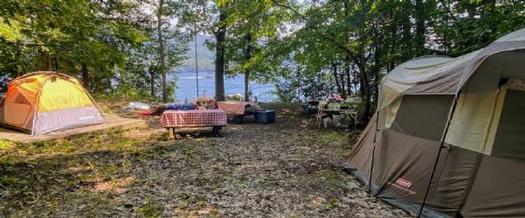 tents and picnic table on island